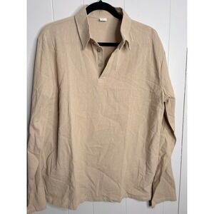 Men  Tunic Blouse Top 95% Linen V-Neck Long Sleeve Beige High Quality MSRP: $180